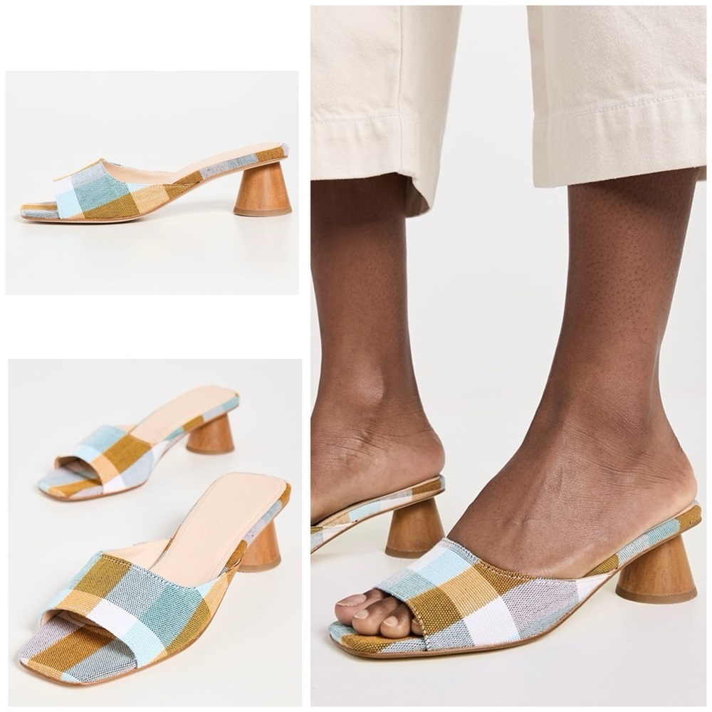 NWT NIB Anthropologie Shekudo Adiza Mules Palid Checkered Block Heel Mules 36 6